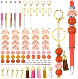 Resholder 10 Set Beadable Pens and Beadable Keychain with Tassels, Lobster Clasps, Pendants Plenty Colorful Beads Bulk DIY Making Kit for Women Kid Student Office Jewelry Craft Gifts (Rainbow)
