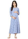 ZUVINO Women's Women Maternity Dress Pregnancy Casual Long Sleeve Side Zipped for Feeding Maternity Comfort Dress (Sky Blue, X-Large)