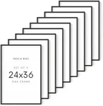 HAUS AND HUES 24"x36" Black Oak Wood Frames Set of 9-24"x36" Picture Frames for Wall, 24"x36" Black Picture Frame, Poster Frame 24"x36" Frames for Wall, 24"x36" Poster Frame Black, Frames 24"x36"