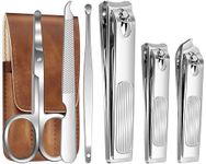 6pcs German Nail Clippers, Gifts for Men Dad Travel Ultra Sharp Sturdy Curved Edge Trimmer Nail Cutter, PU Leather Easy to Carry Manicure Nail Clippers