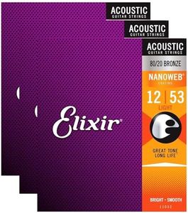 Elixir 11052 Acoustic 80/20 Nano Light 12-53 (3 Pack Bundle)