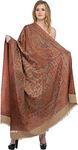 Exotic India Women's Reversible Jamawar with Woven Paisleys Wool Shawl (SWL33--light-taupe)