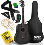 Pyle Acoustic Guitar Kit, 1/2 Junior Size All Wood Steel String Instrument for Beginner Kids, Adults, 34" Black