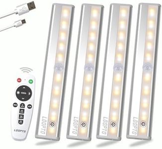 Under Cupboard Kitchen Lights with Remote, 20 LED Rechargeable Battery Operated Lights 4 Pack, Anywhere Stick-On Magnetic Night Light Bar for Cabinet, Closet, Wardrobe, Kitchen, Bedroom, 3 Colors