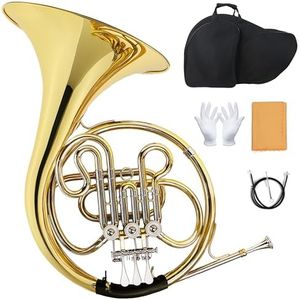 B Flat French Horn, 3-Key Brass Lacquered Gold horn, Suitable for Beginners One-Piece Design - Elegant, Rich Brass Tone (Gold)