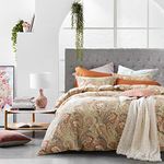 Boho Paisley Print Luxury Duvet Quilt Cover and Shams 3pc Bedding Set Bohemian Damask Medallion 350TC Egyptian Cotton Sateen (Queen, Rust)