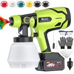 JiGiU Cordless Paint Sprayer with 21V Battery Fence Paint Sprayer HVLP Spray Gun Handheld Paint Gun 300W/ 1000ml/ 6 Nozzles/ 3 Patterns Paint Sprayer Adjustable Flow Control for Cabinet, Wall, Ceiling