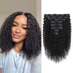 Geogroket Kinky Curly Clip in Hair Extensions for Women 3C 4A Kinky Curly Clip ins 8pcs 120g/set 10A Brazilian Virgin Human Hair Curly Hair Extensions Natural Black 10 Inch