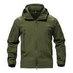 TACVASEN Men Windproof Softshell Tactical Hoodie Fleece Hunting Jacket Coat Army Green,XL