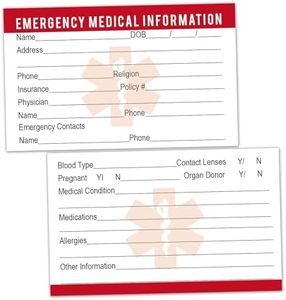 25 Emergency Medical Information ID Cards, Emergency Contact Wallet ID Cards, 3.5" x 2" Round Corner,500 GSM Thick Card Stock.