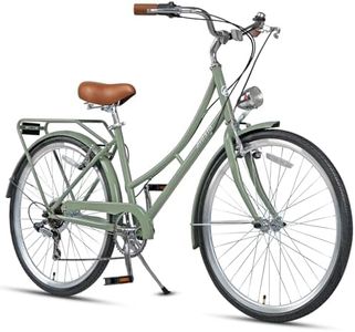 AVASTA Hybrid Bike for Women Female Lightweight Step Through 26 inch Hi-Ten Steel Frame City Commuter Comfort Lady Bicycle, 6-Speed, Color Green with Black Tires