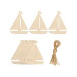 20pcs Sailboat Shape Wood Cutouts DIY Crafts Blank Boat Unfinished Wooden Gift Tags Ornaments with Ropes for Summer Ocean Sea Theme Party Decoration