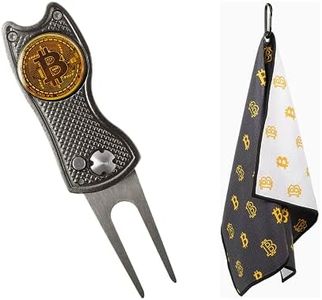 HODL 21 Bitcoin Divot Tool Grey and Bitcoin Golf Towel