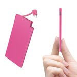 Auskang 5000mAh Power Bank with built-in Charging Cable, Ultra Slim and Super Lightweight Portable Charger Small External Battery, Compatible with iphone (Excluding iPhone 15 series)- Pink