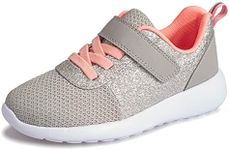 Girls Trainers Kids Athletic Shoes Toddlers Glitter Casual Lightweight Sneakers Sports Shoes Breathable Tennis Road Trail Running Shoes Grey UK4