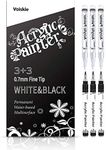 Voiskie White Paint Pens Black Acrylic Permanent Marker set,0.7mm Extra fine tip paint pens for Rock Painting Stone Ceramic Glass Wood Plastic Metal Canvas Water-based fine tip (3BLACK+3WHITE)