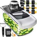 Fullstar Mandoline Slicer for Kitchen, Cucumber Slicer, Cheese Grater Vegetable Spiralizer and Veggie Slicer for Cooking, Kitchen Gadgets Organizer & Safety Glove Included (11 in 1, White)