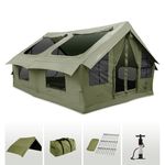 RBM Outdoors Panda Air Inflatable Canvas Camping Tent with Stove Jack – Air Beam Tent, Fast Setup, Hand Pump Included – Large Green