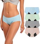 TUTUESTHER Womens Menstrual Period Panties Postpartum Underwear C-section Leak Proof Cotton Briefs(Medium-UK 12, Light Blue/Light Green/Grey/Pink)