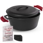 Cuisinel Cast Iron Dutch Oven - 7-Quart Deep Pot + Lid + Pan Scraper + Handle Covers - Large Pre-Seasoned Cooker for Baking Bread, Soup, Frying - Indoor/Outdoor Kitchen, Camping, Fire, BBQ Safe