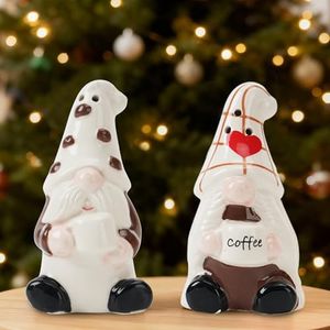 Hand-Painted Christmas Gnome Ceramic Salt Pepper Shakers Set (2-Pack)-Tabletop Spice Dispensers,Cute Farmhouse Kitchen Decor/Table Ornament,Fun Holiday Present for Christmas/Thanksgiving/Halloween