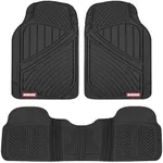 Motor Trend FlexTough Performance All Weather Rubber Car Floor Mats - 3 Piece Floor Mats Automotive Liners for Cars Truck SUV, Heavy-Duty Waterproof (Black)