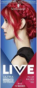 Schwarzkopf LIVE Ultra Brights Pillar Box Red Semi-Permanent Hair Dye 092, Red Hair Dye for Bright or Pastel Hair Colour, Vibrant Colour Lasts up to 15 Washes