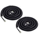 Telephone Cord, 25 Feet Uncoiled Phone Cord Works with All Corded Landline Phones,Handset Cord, Universally Compatible,for Use in Home or Office, Telephone Accessory, Black, 2 Pack