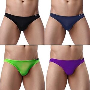 Avidlove Underwear for Men Ice Silk Bikini Micro Briefs Low Rise Underpants 4-Pack(Black/Navy Blue/Dark Purple/Apple Green,XXL)