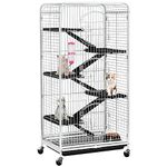 YAHEETECH Large Rolling Cat Kitten Cage 6-Tier 52" Metal Kitten House for Ferret Chinchilla Rabbit Squirrels w/ 3 Front Doors/Pet Bowl/Water Bottle White