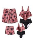 PATPAT Family Matching Swimsuits Two Pieces Tankini Set Dinosaur Print Ruffles Bikini Mommy and Me Bathing Suits, Tropical Pink, Medium