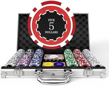 Poker Chips with Denominations, 300-pcs 11.5g Weighted Numbered Casino Chips Set, 5 Dice, 2 Decks with Compact Aluminum Case for Texas Hold'em, Blackjack, Age 8 and Plus