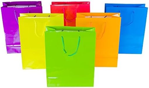 Super Z Outlet Neon Colored Blank Paper Party Gift Bags Rainbow Assortment with String Handles for Birthday Favors, Snacks, Decoration, Arts & Crafts, Event Supplies (12 Bags) (Large)