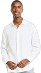 Nautica Men’s Solid Linen Long Sleeve Shirt, White, Large