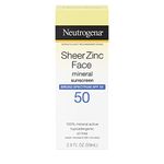 Neutrogena Sheer Zinc Oxide Dry-Touch Face Sunscreen with Broad Spectrum SPF 50, Oil-Free, Non-Comedogenic & Non-Greasy Mineral Sunscreen, 2 fl. oz