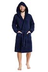 CityComfort Men Coral Fleece Dressing Gown (M, Navy Hooded)