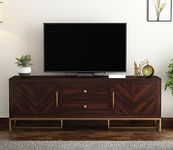 MetalTree Premium Solid Sheesham Wood TV Unit with 2 Drawers, 4 Shelves, and 2-Door Storage - Accommodates up to 65-Inch TV - Ideal for Living Room (Cadet, Walnut Finish)