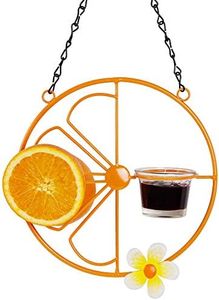 FORUP Oriole Bird Feeder for Outdoors Jelly and Oranges, Orange Fruit Oriole Jelly Bird Feeder, Outdoor Garden Metal Hanging Drinking Grape Jelly Container Hummingbird Feeder, One Pack