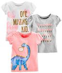 Simple Joys by Carter's Baby Girls' Toddler 3-Pack Graphic Tees, Pink Dino, Gray, White Heart, 4T