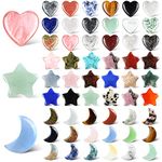 54 Pcs Worry Stones Bulk Heart Moon Star Natural Crystal Stones Tiny Crystals Gemstones Assorted Palm Thumb Quartz Crystal Stones for Witchcraft Supplies Meditation Balancing DIY Craft Jewelry