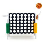 Maxmass Giant 4 in A Row, Four Connect Board Game Set with PU Basketball, 42 Jumbo Rings & Quick-Release Slider, Jumbo 4-to-Score Games for Indoor Outdoor (White)