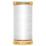 100% Natural Cotton Thread by Gutermann for Sewing and Quilting - 250m Spools - Colour Number WHT - 1 x 250m Spool