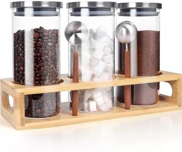 Coffee Canister for Ground Coffee, Coffee Bean Storage Container, Glass Food Storage Containers with Lids Airtight Stainless, 3Pcs 45oz Storage Jars with Shelf, Spoon, Tea Coffee Grounds Container Set