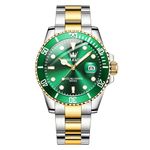 OLEVS Silver Watches for Men Two Tone Stainless Steel Analog Quartz Watches Men Classic Green Dial Casual Men's Wrist Watch Easy to Read Waterproof Luminous with Date Mens Watches Reloj para Hombre