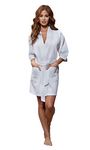 Turquaz Linen Lightweight Knee Length Waffle Kimono Bridesmaids Robes For Women - Spa Bathrobe, White, Large