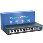 10 Port 2.5G Umanaged Ethernet Switch, 8 x 2.5G Base-T Ports, 2 x 10G SFP, Compatible with 100/1000/2500Mbps, Metal Fanless, Desktop/Wall Mount YuanLey 2.5Gbe Network Switch for Wireless AP, NAS, PC