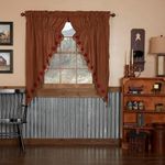 VHC Brands Star & Check Curtain Prairie Set of 2, Burgundy & Tan, 63x36