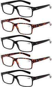 Norperwis Reading Glasses 5 Pack Quality Readers Spring Hinge Glasses for Reading for Men and Women (Black/Tortoise, 1.75, multiplier_x)