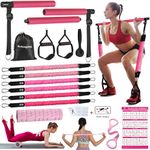 ALongSong Resistance Bands Pilates Bar Set With 6 Latex Exercise Bands 20/30/40lbs & Figure 8 Back Expander & Foam Roller Home Workout Fitness For Yoga, Stretching, Sculpting, Twisting, Squat