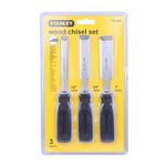 STANLEY 16-089 3-Piece Wood Chisel Set with Anti-Rust Properties for Shaping & Cutting Wood Surfaces - 1/2x7 3/4,3/4x7 3/4,1x7 3/4, GREY & BLACK (Made in Singapore)